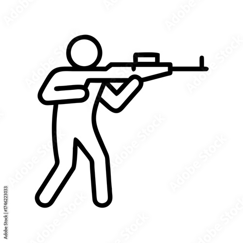 Biathlon Shooting . Figure aiming a rifle in a shooting position with minimalist design  