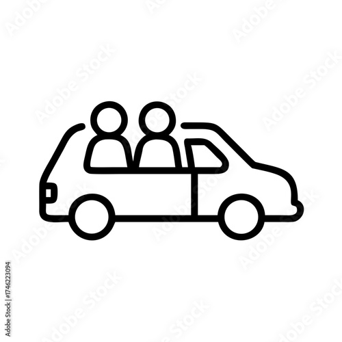 Two people sitting in car illustration in simple line style  