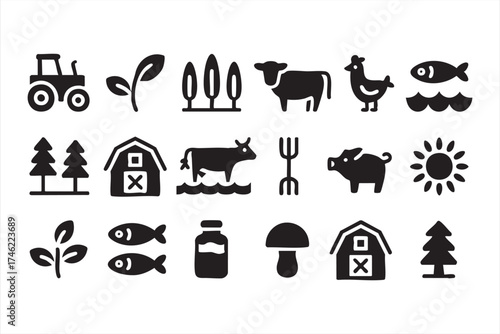 Farm and nature icon collection for organic food branding and sustainability themes