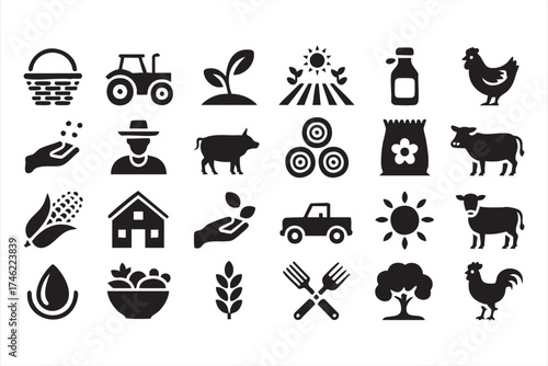 Organic food and farming vector design — eco agriculture icons for marketing use