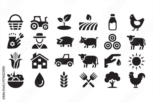 Organic farming icon set for agribusiness branding and sustainable product design