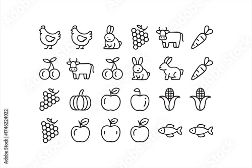Agriculture and healthy food icon set for eco branding and product packaging
