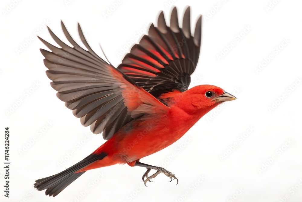 Obraz premium Scarlet Tanager Flying Isolated on White