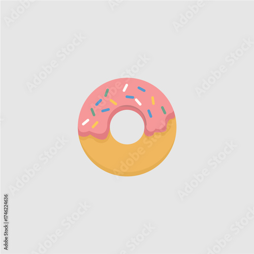 Flat style donut with pink glaze and sprinkles m10.eps