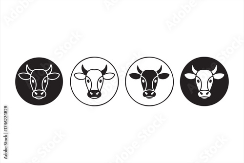 Modern dairy brand cow head emblem collection for business and farm identity