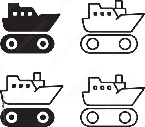 Landship icon set, landship transport symbol, landship delivery icon, black vector ship, cargo, marine, export, import, shipping, logistics, trade, transportation, ocean delivery, maritime business