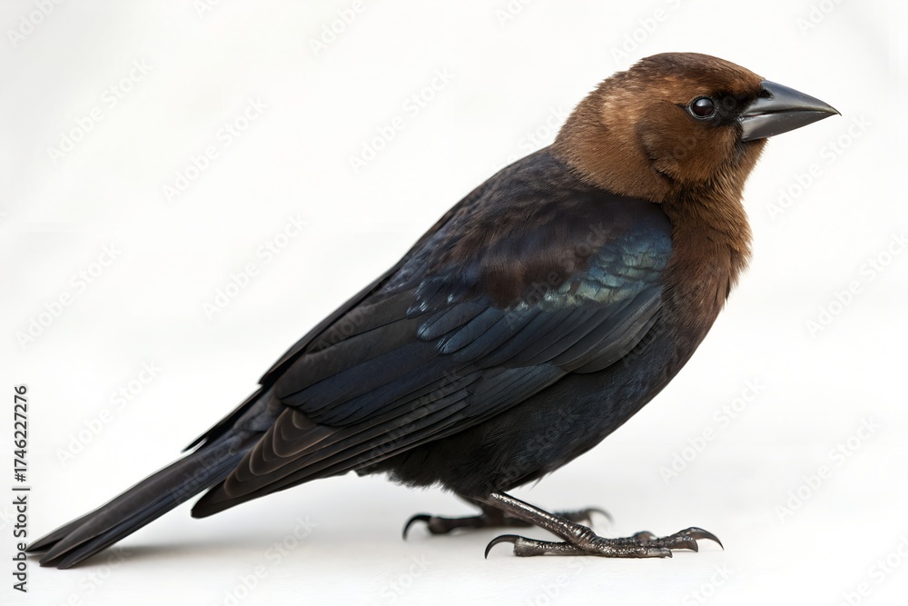 Fototapeta premium Brown-headed Cowbird Sitting Isolated on White