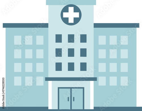 Modern hospital building facade healthcare medical center icon symbol isolated on transparent background