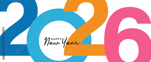 Happy New Year 2026 Colorful Greeting Banner poster post design White Background