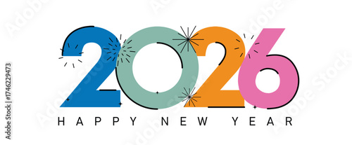 Happy New Year 2026 Colorful Greeting Banner poster post design White Background