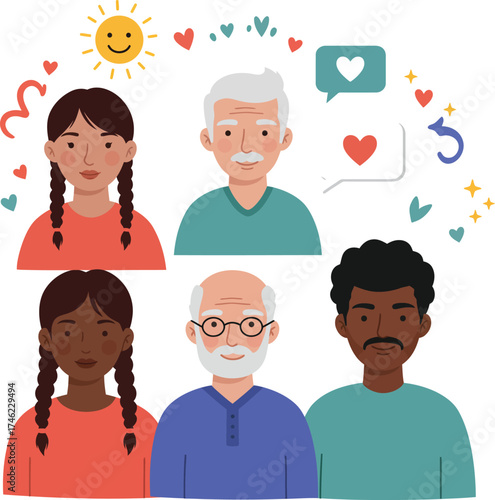 Diverse community generations together representing family friendship love and connection isolated on transparent background