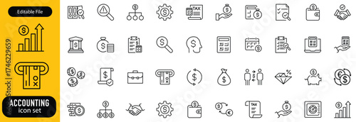 Accounting set of web icons in line style. Accounting and audit icons for web and mobile app. Containing finance report and audit, invoice, tax return, accounting, auditing, inspection and more