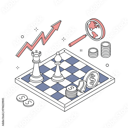 Chessboard with Growth Strategy Pieces