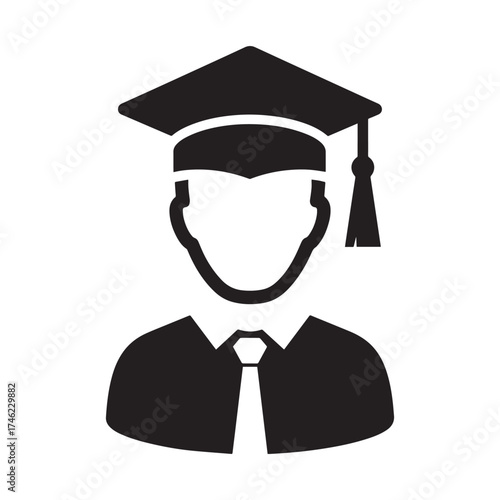 Minimalist stylized person icon shoulders up isolated on white background