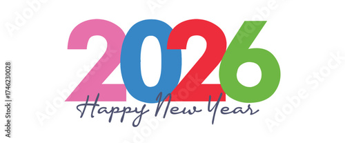 Happy New Year 2026 Colorful Greeting Banner poster post design White Background