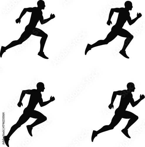 Dynamic silhouettes of male athletes running in motion capturing athleticism and speed isolated on transparent background