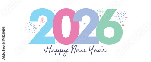 Happy New Year 2026 Colorful Greeting Banner poster post design White Background