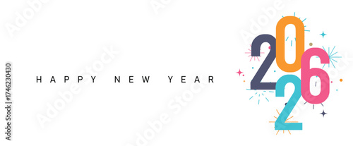 Happy New Year 2026 Colorful Greeting Banner poster post design White Background