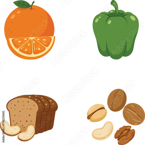 Assortment of fresh foods healthy produce and nutritious ingredients for balanced diet isolated on transparent background
