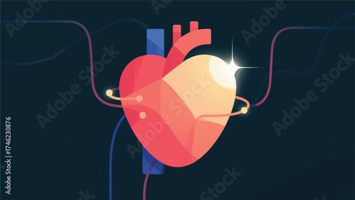 Simplified Vector Illustration Of A Human Heart Glowing Brightly, Disconnected From Any Wires Or Screens Vector Design Template