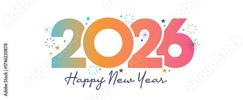 Happy New Year 2026 Colorful Greeting Banner poster post design White Background
