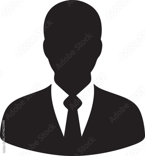 Black vector silhouette illustration of a businessman in a suit and tie, a professional manager icon for success and office work
