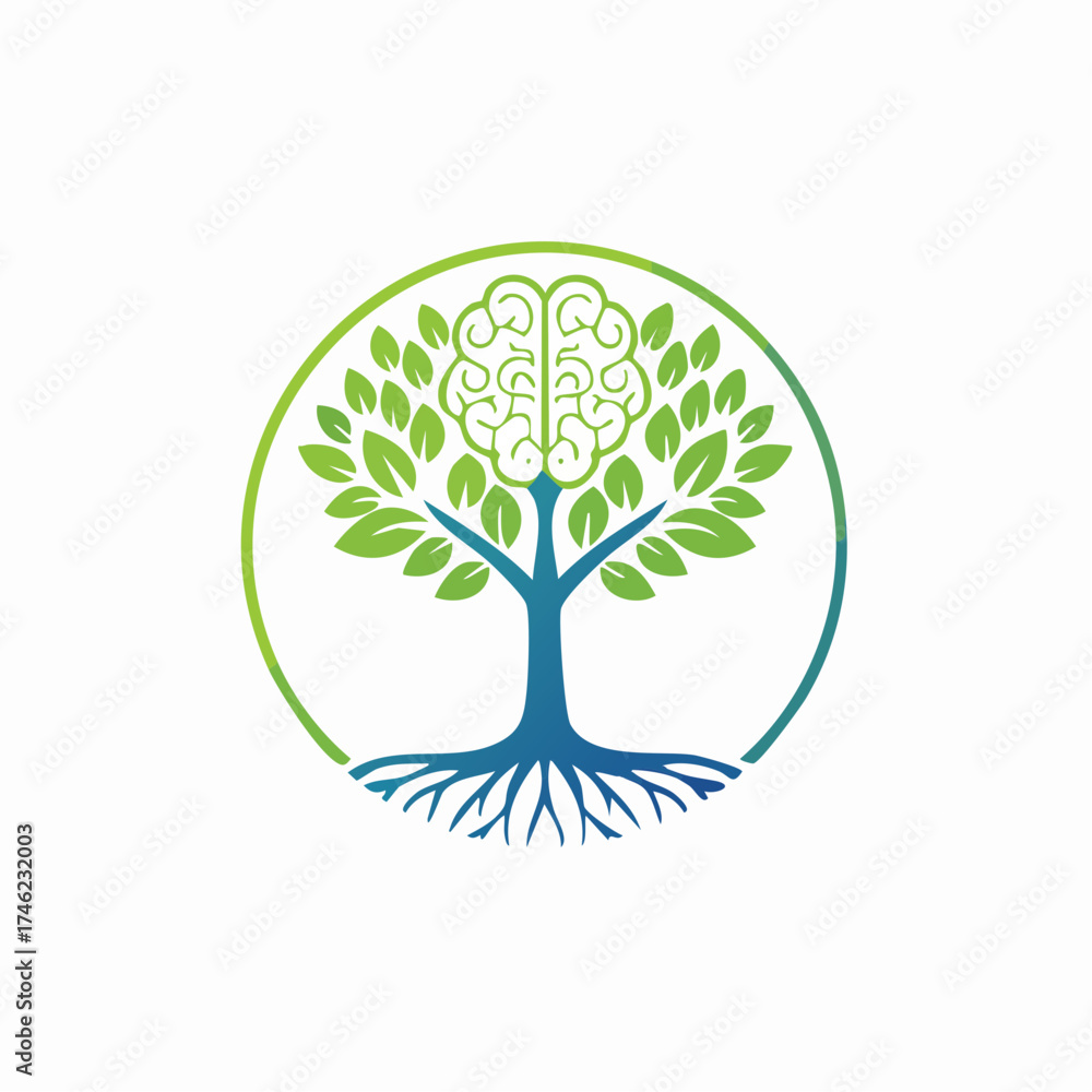 Obraz premium Brain tree logo concept representing intellect, growth, and knowledge expansion