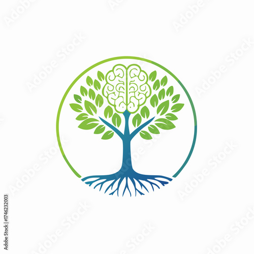 Brain tree logo concept representing intellect, growth, and knowledge expansion