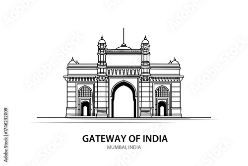 Gateway of India Mumbai Line Art – Iconic Indian Monument Vector Illustration