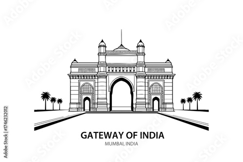 Gateway of India Mumbai Line Art – Iconic Indian Monument Vector Illustration
