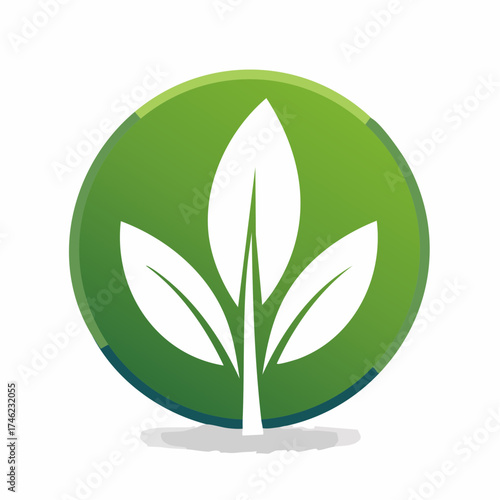 Elegant green circle background with a white plant logo signifies organic growth