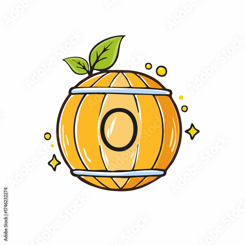 Vibrant stylized orange illustration with playful design elements and fresh leaves