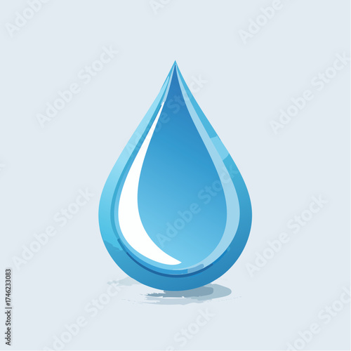 Blue water drop with gradient reflection symbolizing purity and freshness