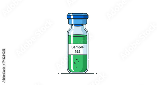 Vector Illustration of a Medical Glass Vial Containing Green Liquid Sample for Laboratory Research and Pharmaceutical Analysis