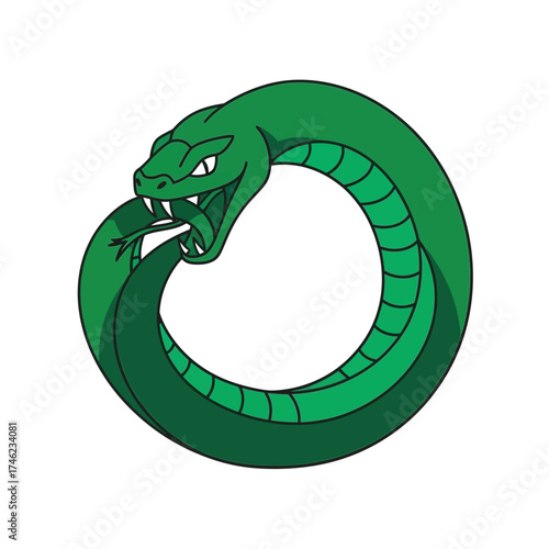 Green Ouroboros Serpent Circular Symbol Representing Eternal Cycle of Life and Rebirth
