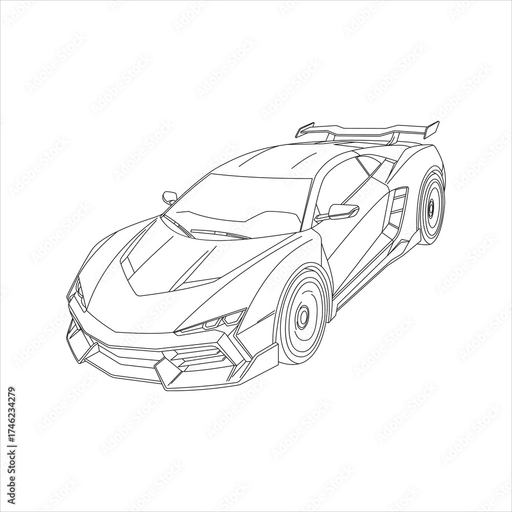 Fototapeta premium Sports Car Line Art – Modern Supercar Outline Vector Illustration