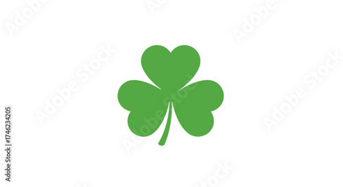 Simple Green Shamrock Illustration Featuring Three Heart Shaped Leaves for Saint Patrick Day Celebration and Irish Symbolism Graphic Design
