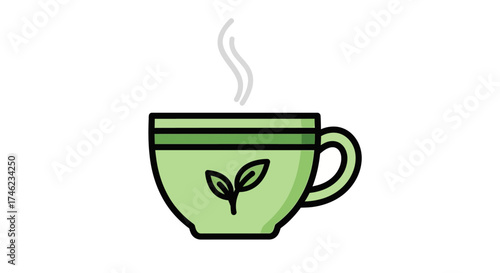 Fresh Organic Green Tea Cup Illustration Featuring Steaming Hot Natural Herbal Beverage for Healthy Lifestyle Concept