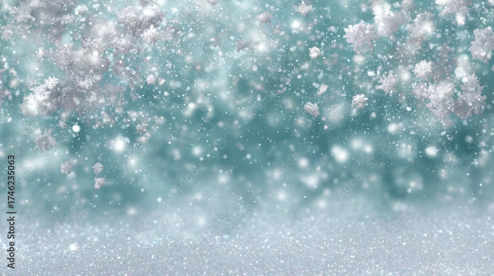 Obraz premium Winter wonderland: captivating snowflakes falling against a teal sky