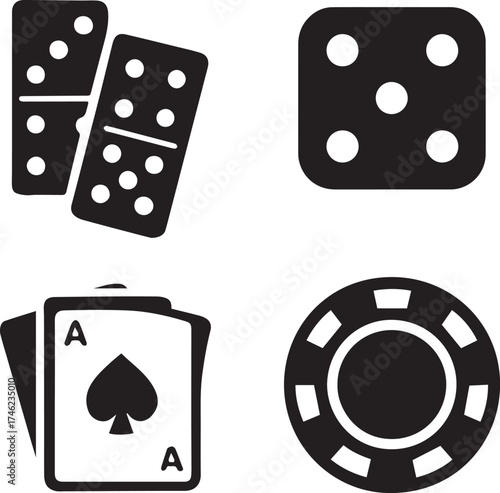 Gambling and game icons silhouette
