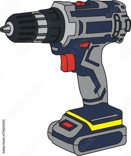 Cordless Drill Vector Illustration – Electric Power Tool for Construction and DIY