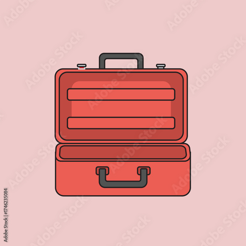 Red Toolbox Vector Illustration – Open Tool Case for Construction and Repair Tools
