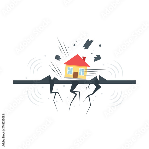 House Damaged by Earthquake and Ground Cracks.