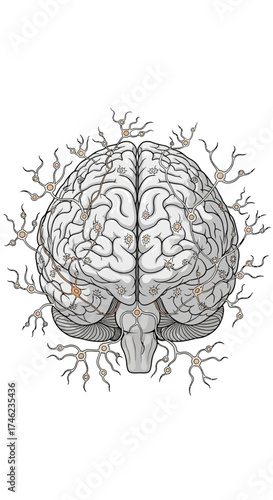 Illustration of the human brain with highlighted temporal lobe and surrounding neural pathways.