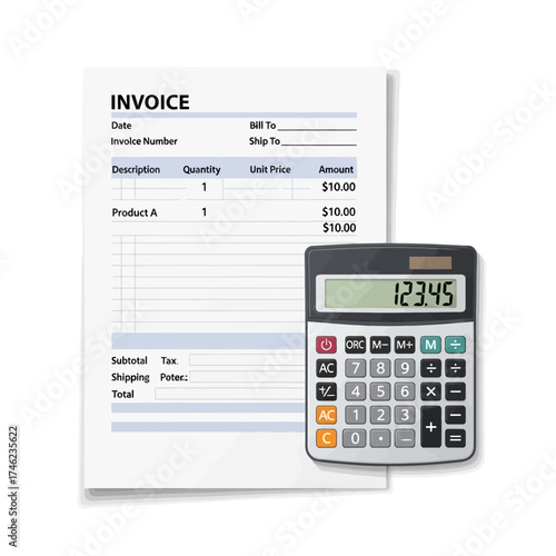 Invoice and Calculator for Business Finance.