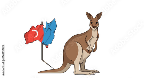 Kangaroo with Turkish and Blue Flags.