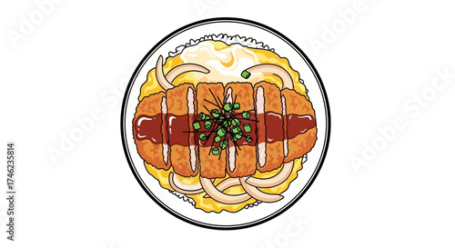 Katsudon Japanese Rice Bowl with Pork Cutlet.