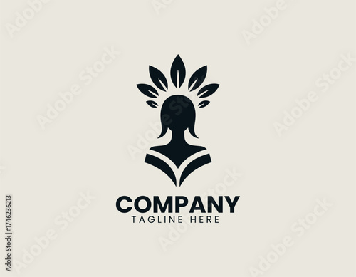 Tribe Leader With Leaves Crown vector logo illustration