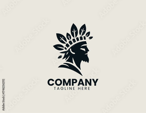 Tribe Leader With Leaves Crown vector logo illustration