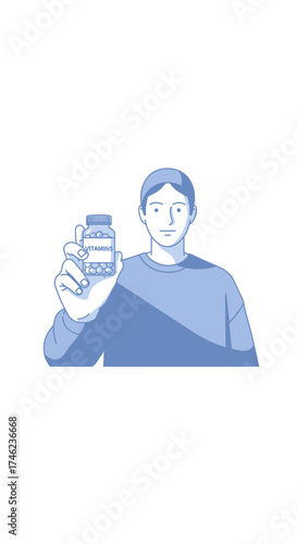 Man holding a bottle of medicine.